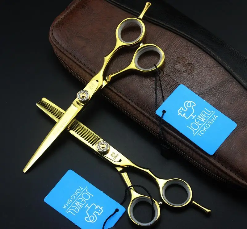 

5.5 inch /6.0 inch Luxury decoration 6CR golden cutting barber hair scissors