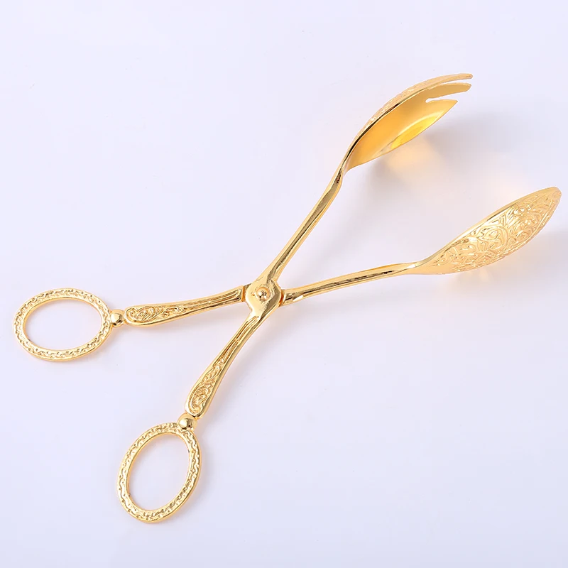 

Top Quality Easy Gripped Scissors Style Zinc Alloy Kitchen Food Cooking Tongs Gold Kitchen Utensils, Gold,silver