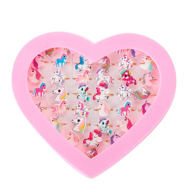 

36PCS/Lot Kids Rings Lovely Animal Unicorn Horse Open Ring For Children Girls Adjustable Acrylic Jewelry Party gift, Picture shows