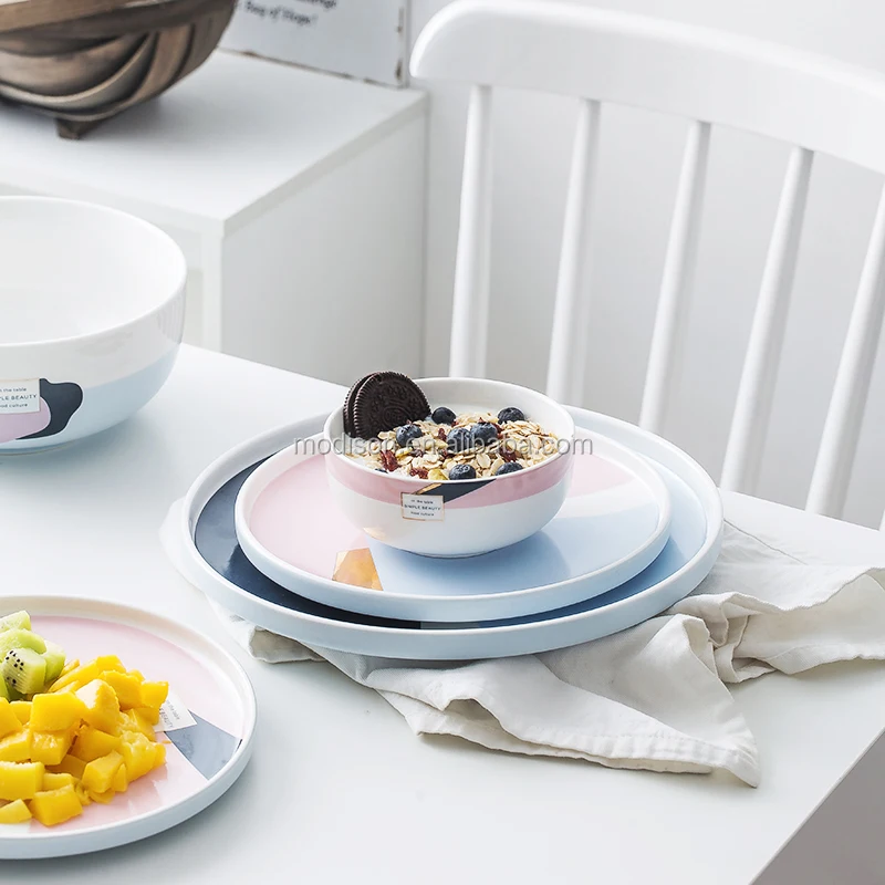 Hot Sale Fresh Style Dishwasher Safe Round Plate Bowl Ceramic Dessert Dinnerware