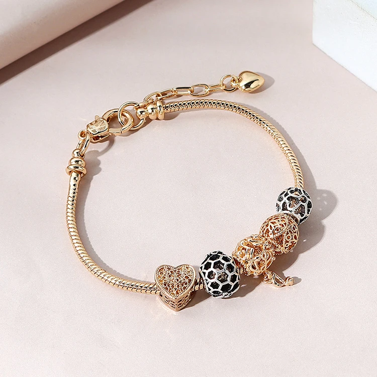 

High Quality No Fade Real Gold Plated CZ Charm Bracelet Rhinestone Crystal Heart Charm Bracelet