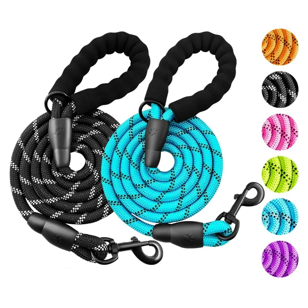 

Strong Heavy Duty Pet Dog Running Leash Rope with Metal Hook Manufacture Wholesale Eco-friendly Nylon Opp Bag Reflective Striped