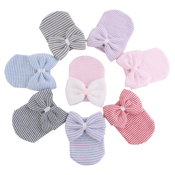 

Excellent Quality Winter Warm Cotton Beanie Knit Infant hats Caps Babe Doll Cap Newborn Baby Kids Hats with Bowknot
