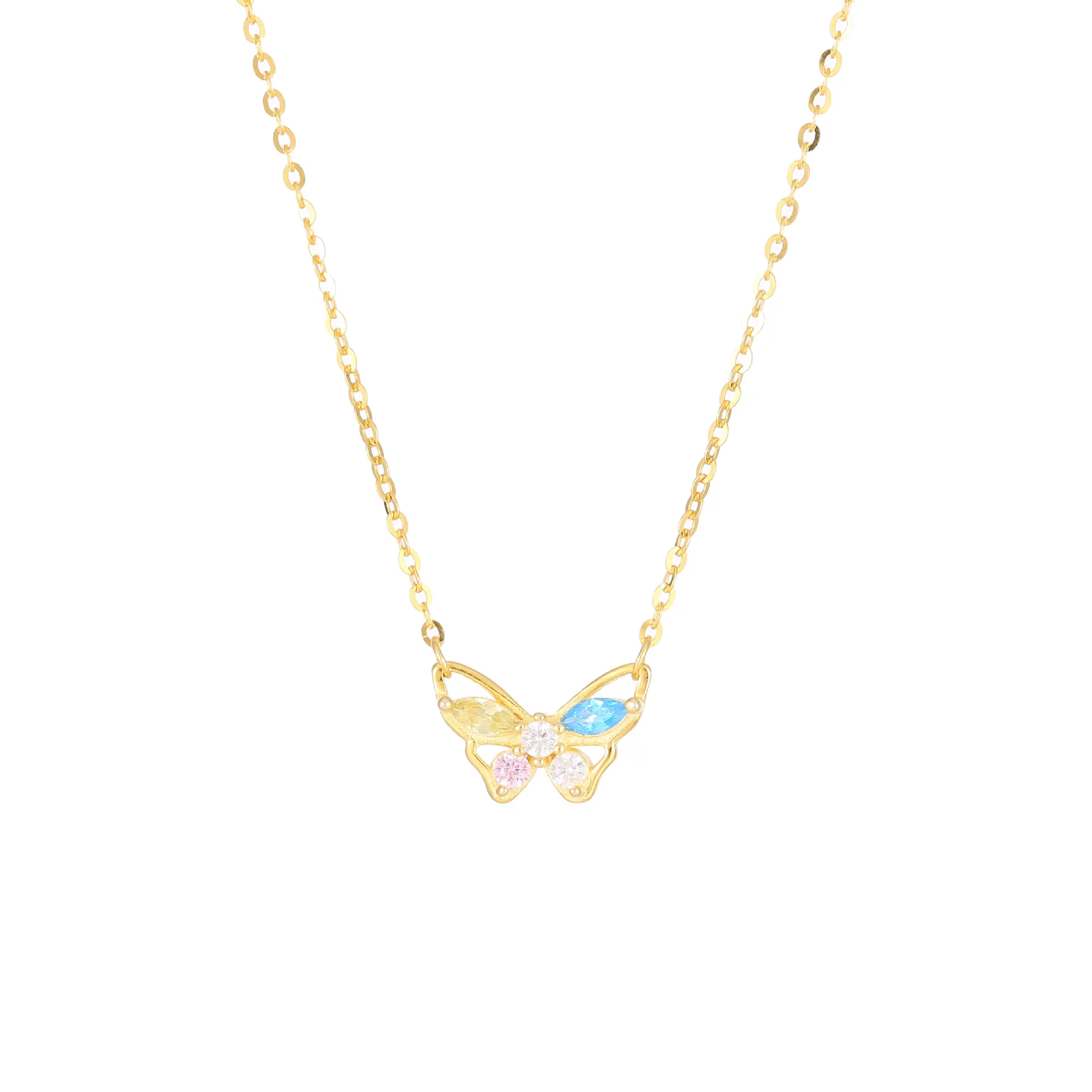 Fashion Jewelry Necklaces 925 Sterling Silver butterfly Necklace Colorful Zircon butterfly Gold Plated Necklaces for Women