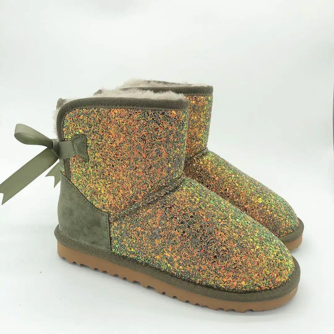 

2020 Australia Sheepskin Sparkling Winter boots Real Sheep Fur Wool Bling Diamond Glitter, Customized color