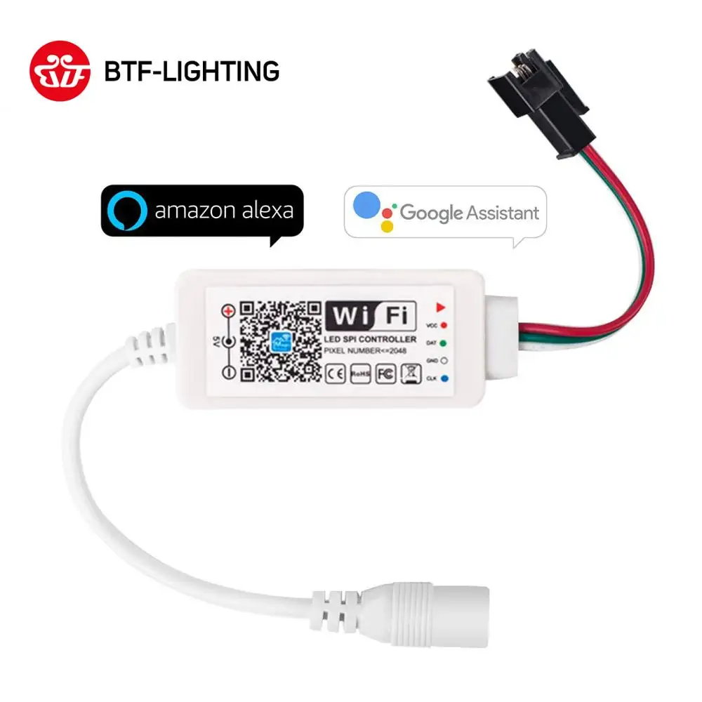 DC5-24V Mini Wifi WS2811 WS2812B RGB LED Strip Light Controller Amazon Alexa/Google Phone Smart Voice IOS/Android APP Control