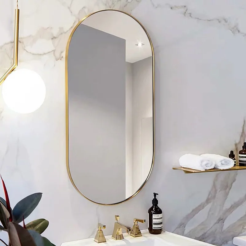 

Wholesale 60x120CM Modern Aluminium Profile Frame Gold Wall Miroor Vanity Oval Shape Bathroom Mirror