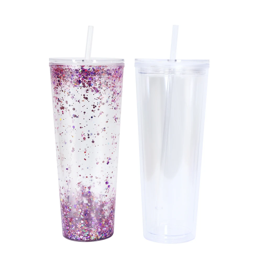 Wholesale Custom Hot Sale 24oz Acrylic Cup Double Wall Pre-drilled Plastic Drink Tumbler Water Bottles In-stocked Moq 25 Pieces