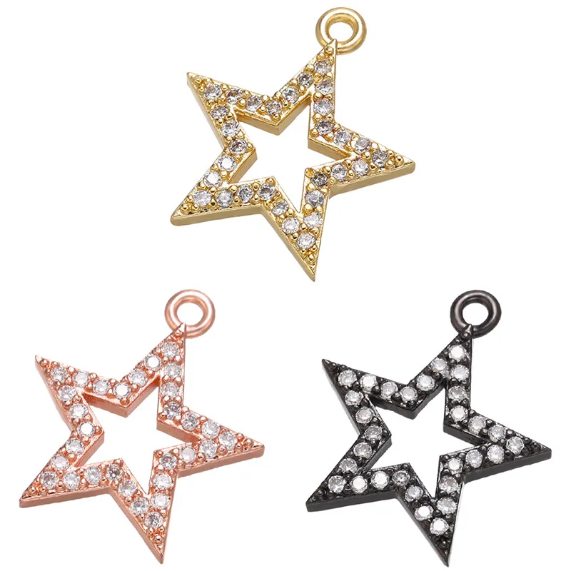 

CZ8117 Fashion Jewelry Supplies Chic 18k Gold Plated Clear Zircon CZ Micro pave Hollow Star Charm Pendants