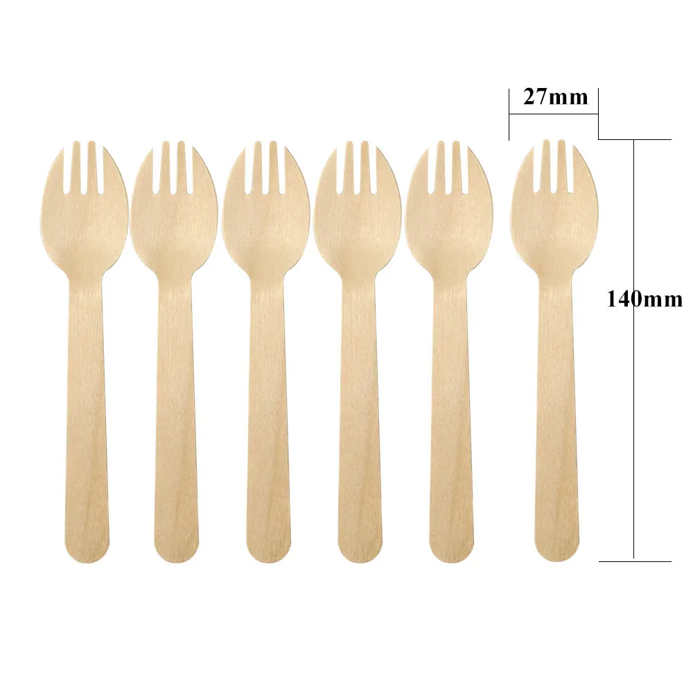 Eco-Friendly 2-in-1 140mm Wooden Spork Spoon Customizable Logo for Picnics Camping and Restaurants for Hotels