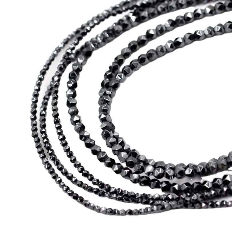 

Cheaper jewelry material natural stone bead faceted 2mm black hematite loose beads wholesale