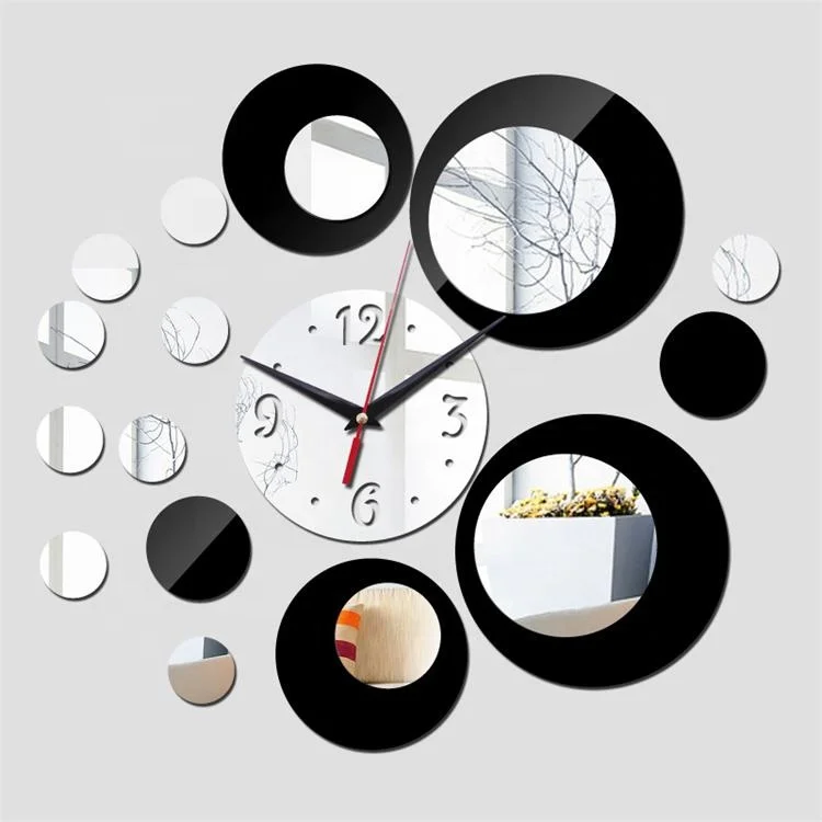 

DIY Acrylic Creative Modern 3D Mirror Wall Stickers Luxury Design Wall Clock, Black/ red