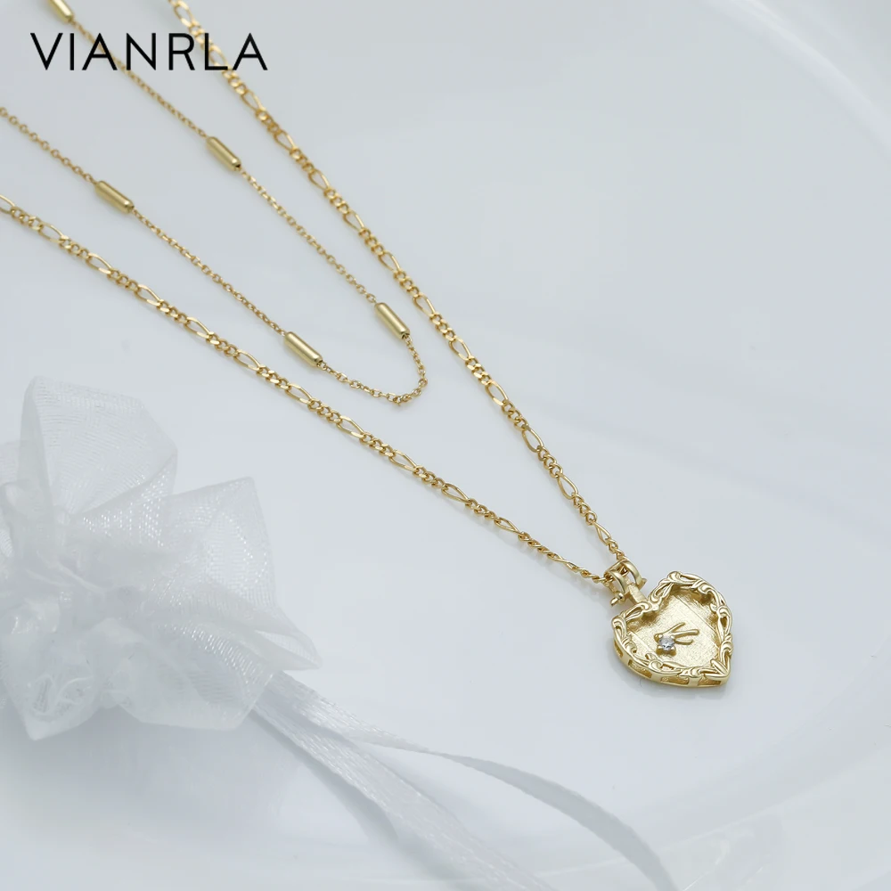 

VIANRLA 925 Sterling Silver Necklace Double Chain 18k Gold Plated Necklace Irregular Heart Pendant For Women Jewelry Wholesale