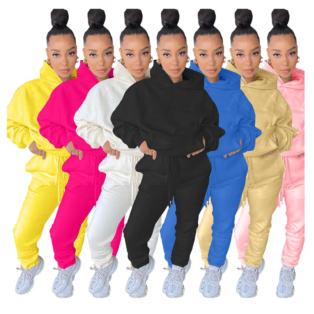 

Wholesale 2020 Autumn Women Clothing Solid Color Tracksuits Hoodies Sweatshirts Two Piece Pants Set, Picture color