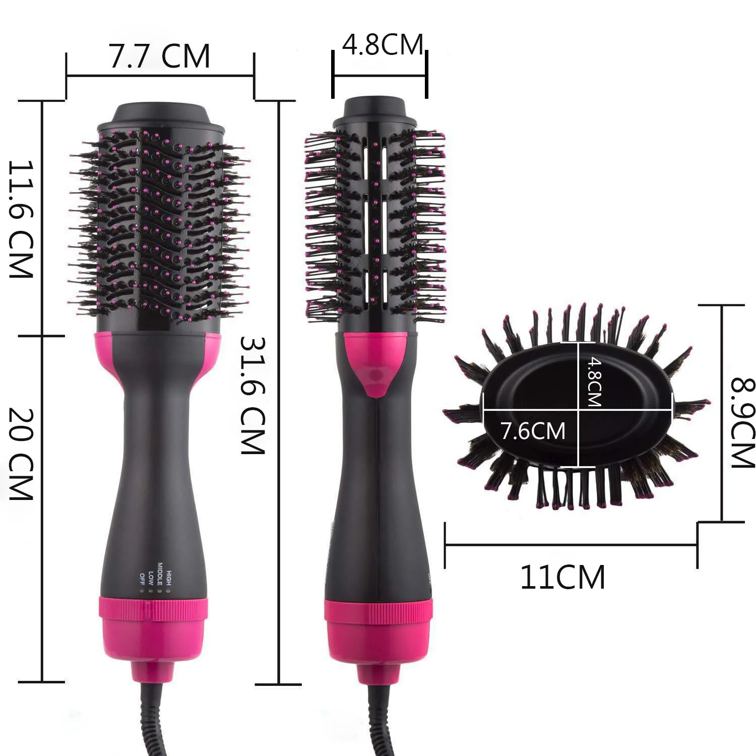 

EU plug US plug New arrival 2 in 1 hair dryer electrical rotating hot air brush barbershop equipment hair straightener comb, Black+pink