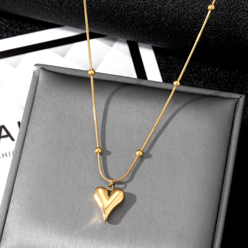 VKME New Fashion Stainless Steel Heart Pendant Necklace for Women Jewelry