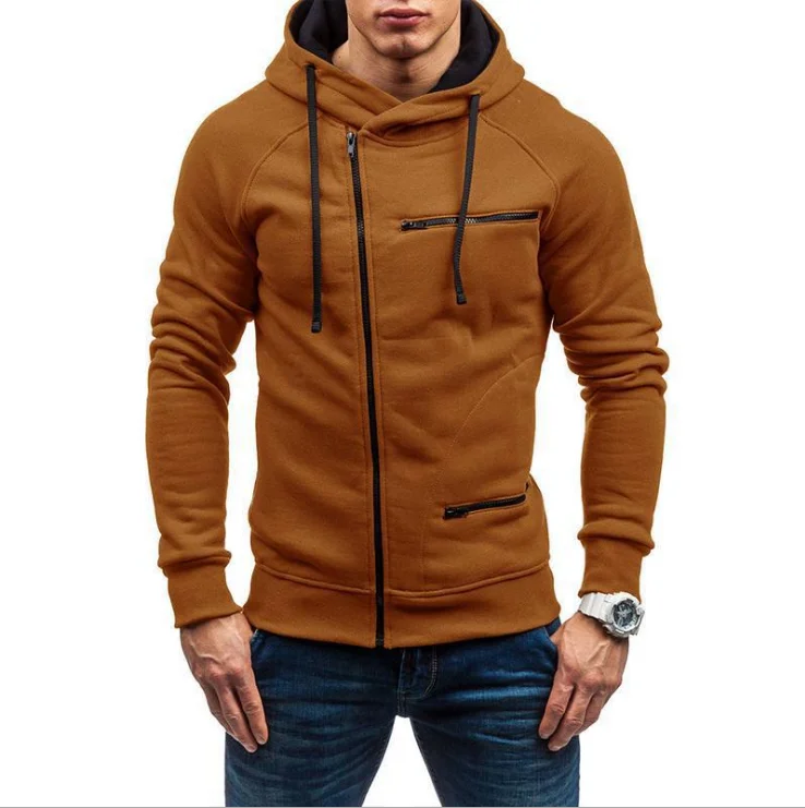 

European and American men's zipper hoodie fashion casual plus fleece sweater autumn and winter simple loose jacket