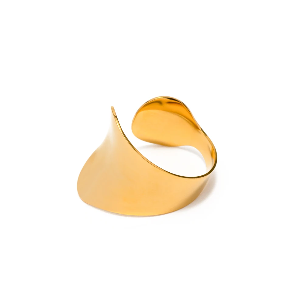 

Geometric Jewelry 18K Gold Plated Stainless Steel Irregular Wide Surface Open Ring for Girls