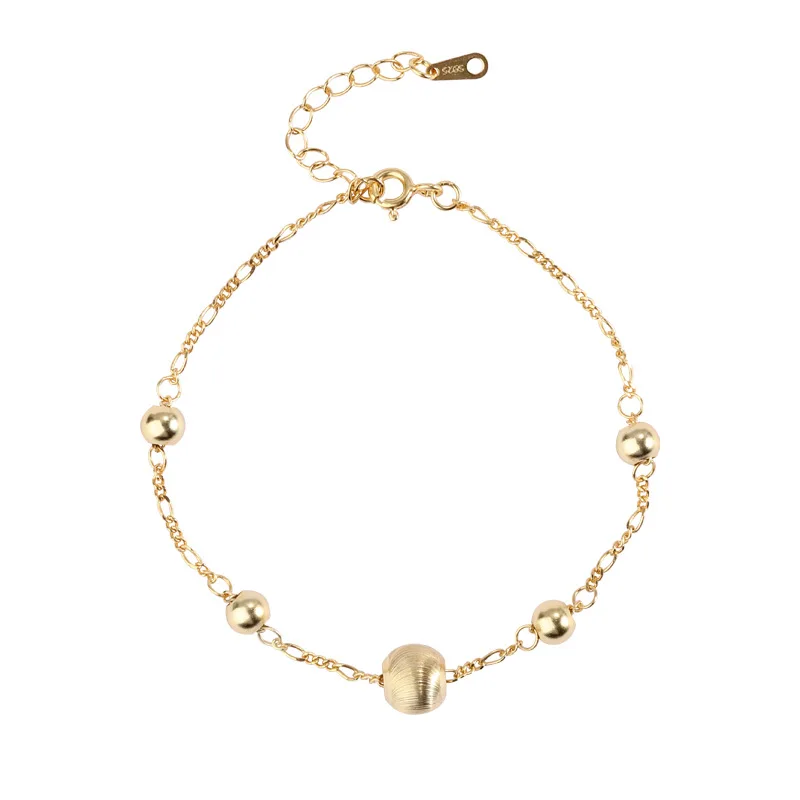 

Delicate gold plated 925 Sterling Silver Five Ball Charm Flat Chain Bracelet For Women