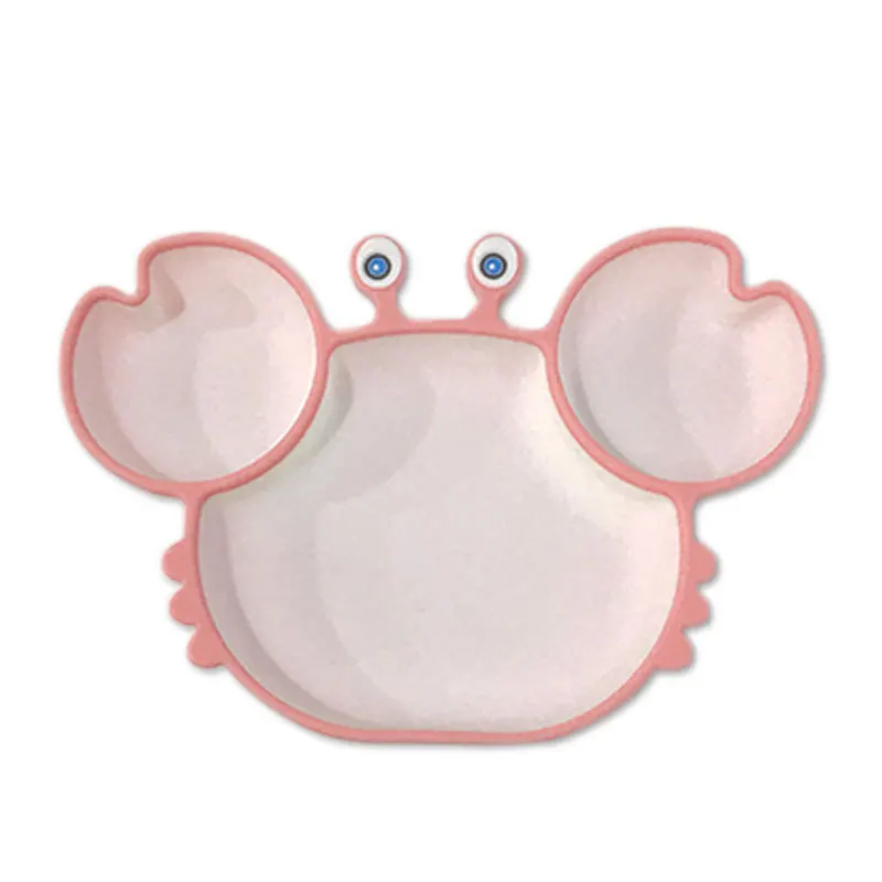 

Safe BPA Free Crab Shape Divided Silicone Suction Toddler Kids Baby Dish Plate, Green/brow/pink/blue