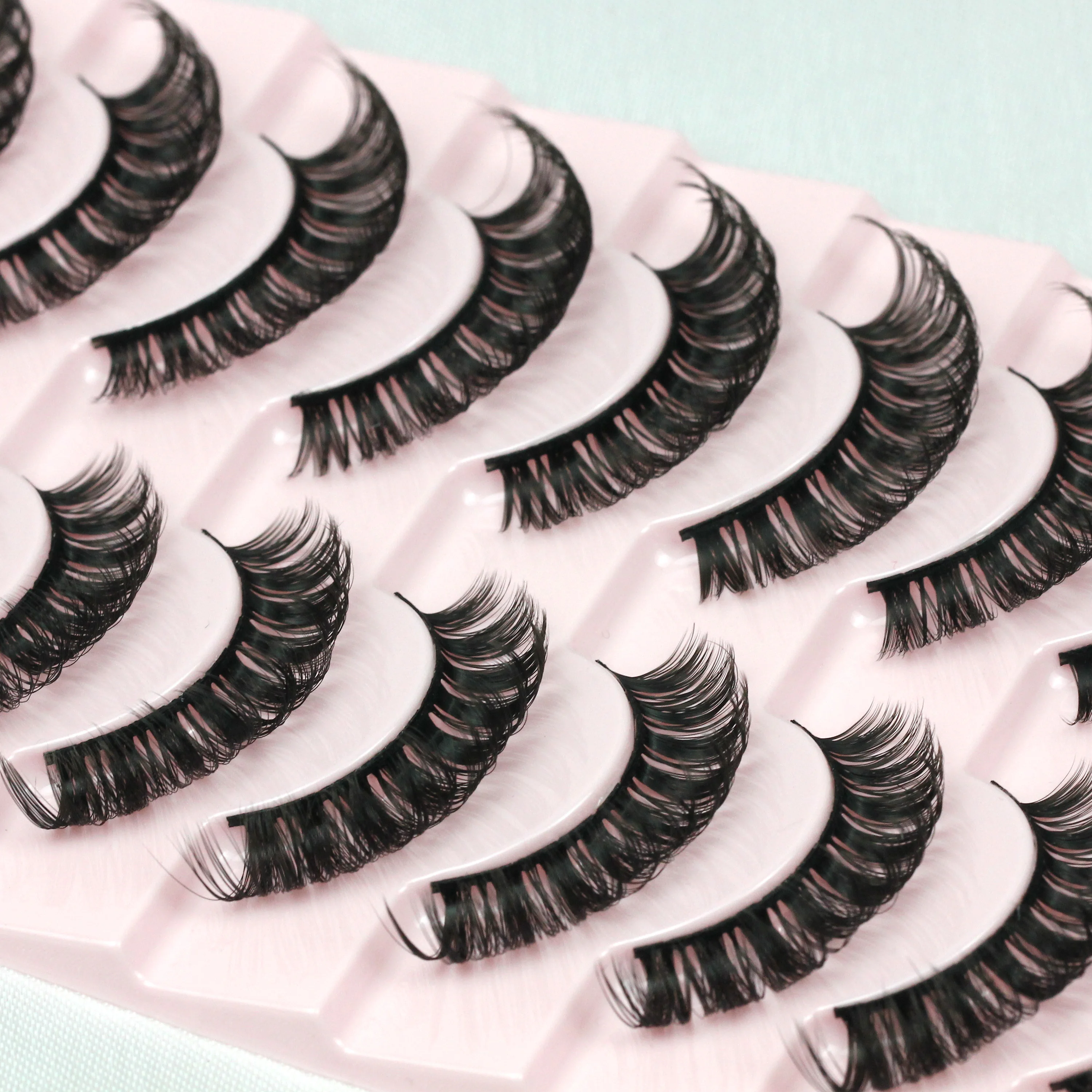 

5D60 .wholesale russian volume mink strip lashes russian 10pairs faux mink 13mm d curl strip eyelashes