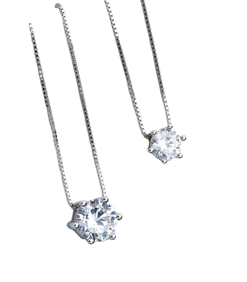 

Genuine Shiny 925 Sterling Silver Women Jewelry Link Chain Round Shape Cz Stone Necklace