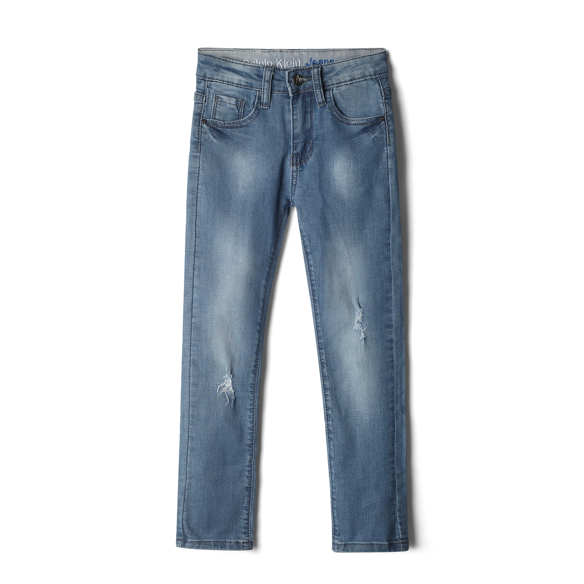 

Kids Jeans Skinny Elastic Waist Ripped Blue Jeans Denim Girls, D-blue/ l-blue