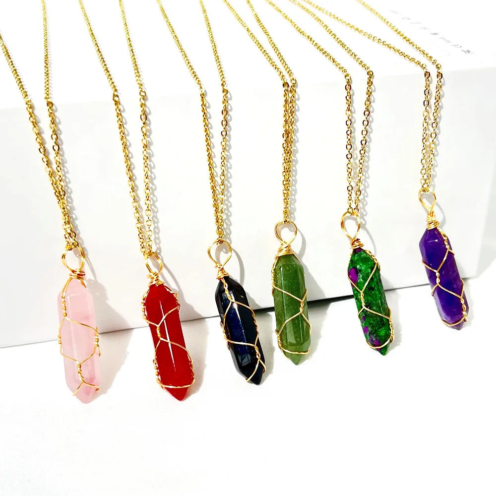 

5 Pieces Crystal Necklaces Healing Stones Spiritual Pendant Adjustable Chain Natural Crystal Necklace for Women Girls