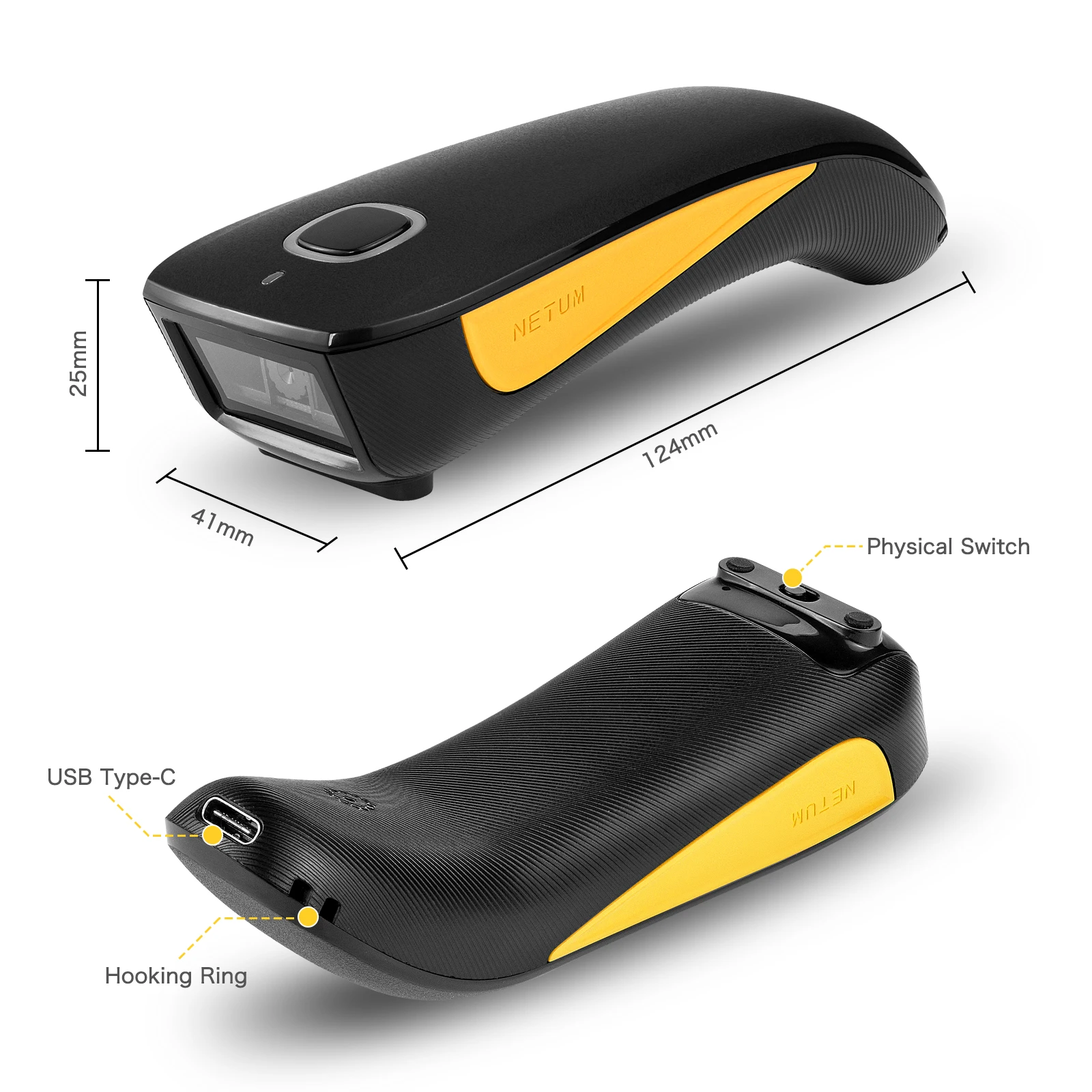 

NETUM C750 small barcode readers with yellow color portable 1d 2d barcode scanners