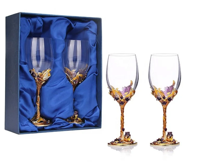 

creative enamel/lead-free crystal champagne glass/red wine goblet/wedding gift set