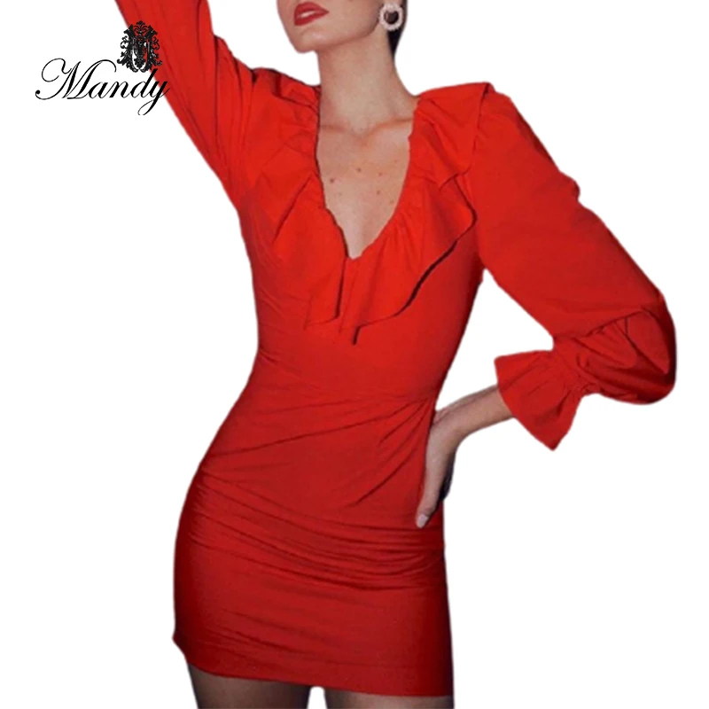 

woman dresses new arrivals 2021 V-neck short ruffle dresses sexy women