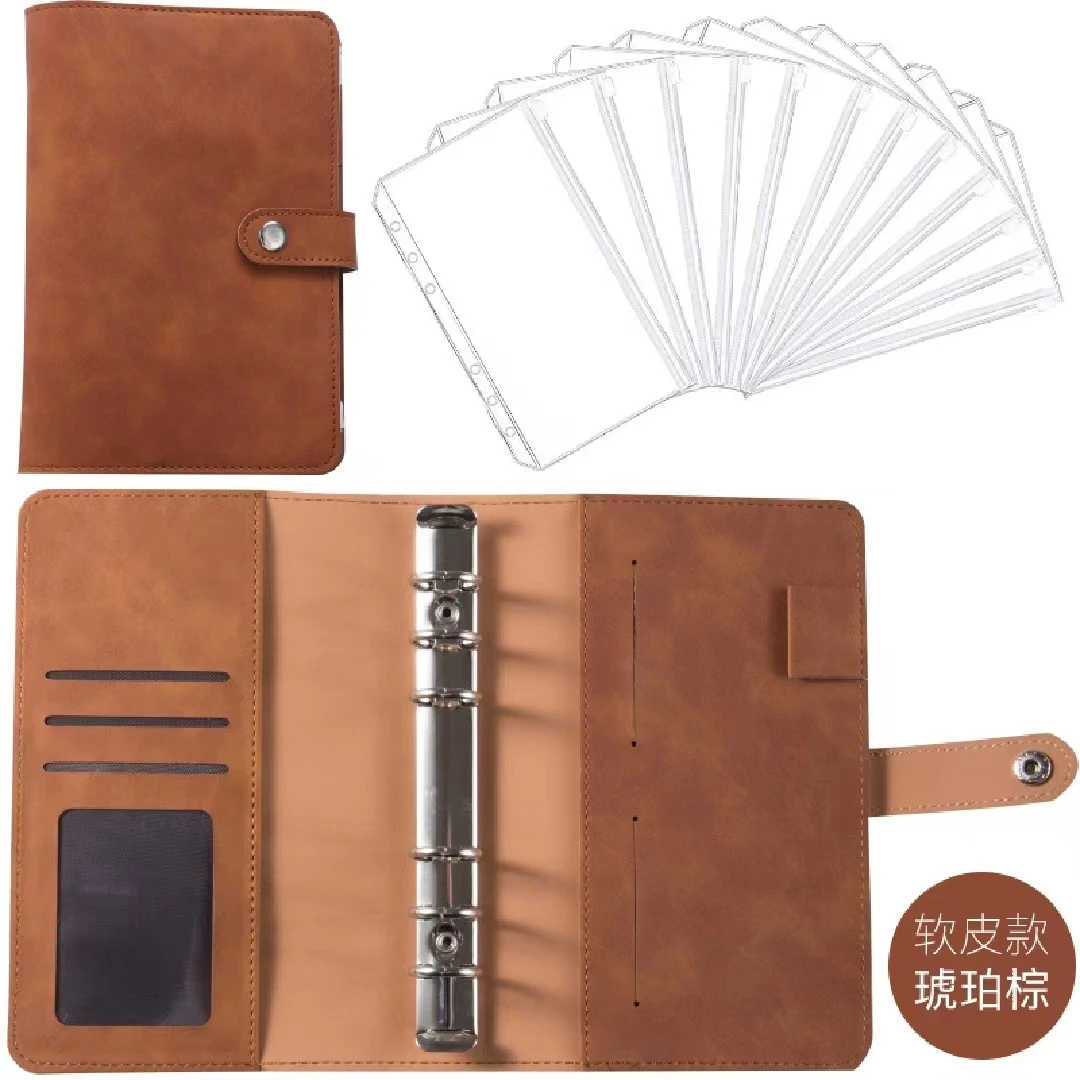 

A6 PU Leather Budget Binder Notebook Cash Envelopes System Set with Binder Pockets for Money Budget Saving Bill Organizer