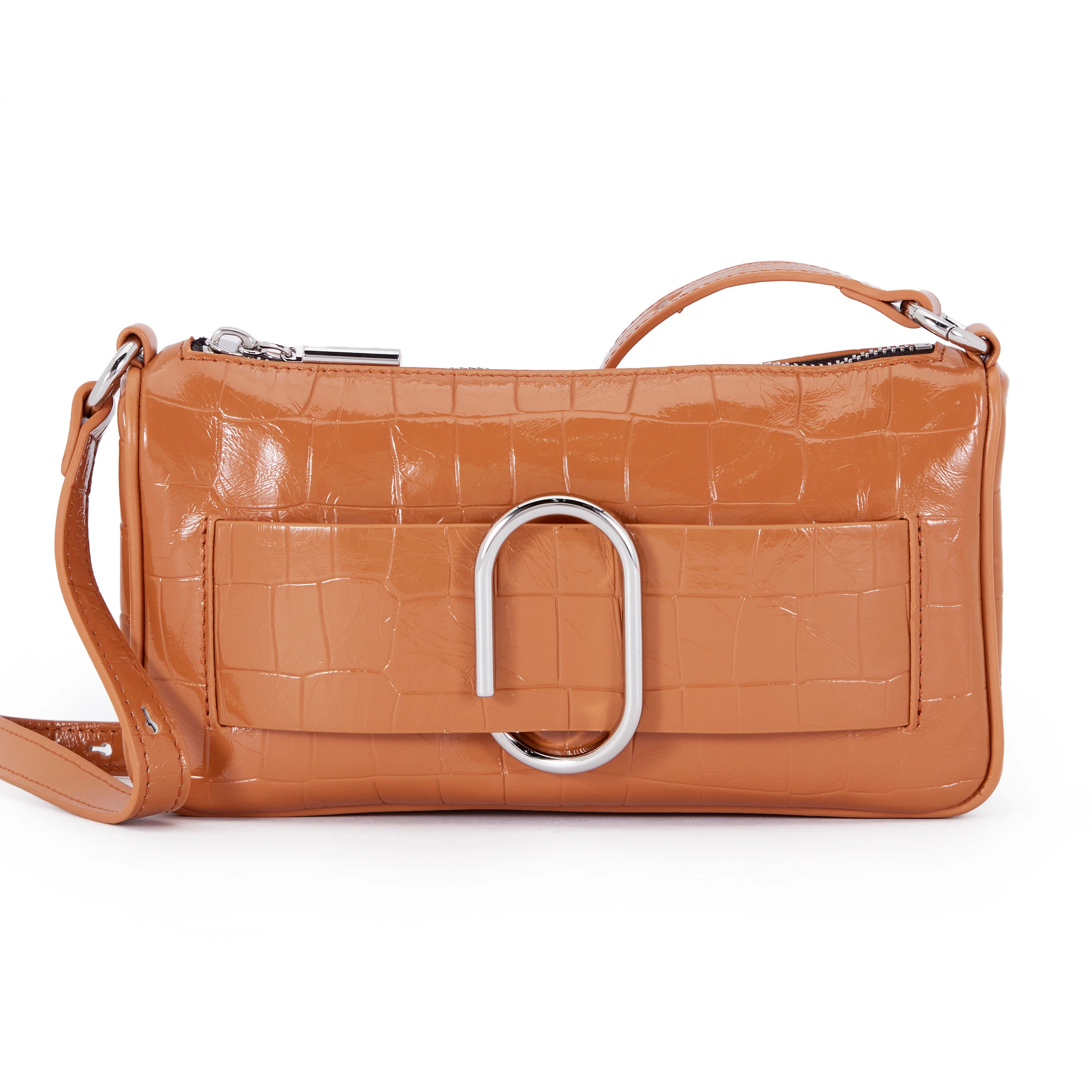 

High-quality first layer cowhide lady bag small square bags for women, Orange