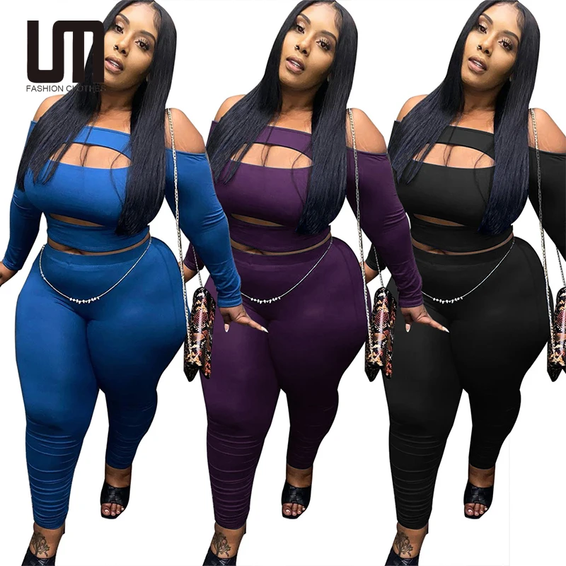 

Liu Ming 2022 New Trends Winter Women Casual Knitted Plus Size Clothing Hollow Long Sleeve Tops And Pants 3XL Two Piece Set