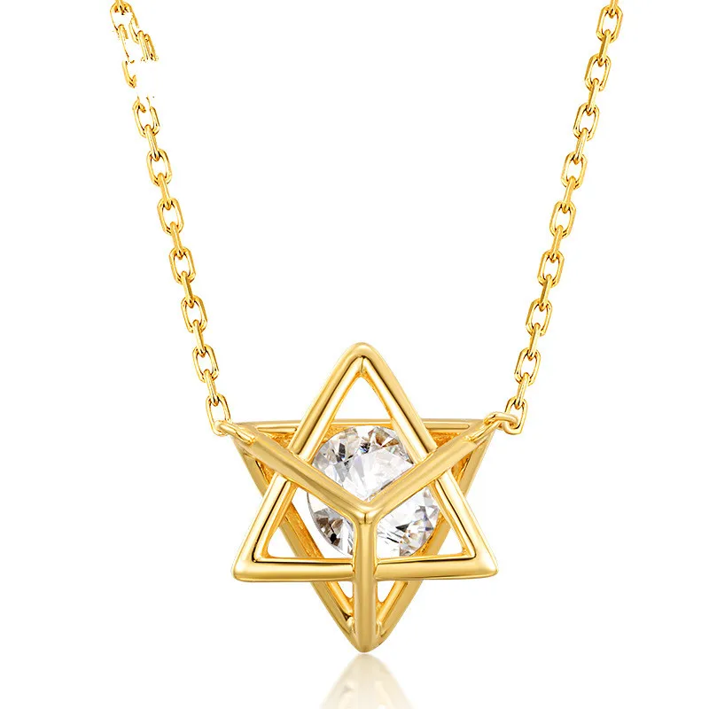 

S925 silver gold-plated contracted wind three-dimensional gold star white zircon female star necklace