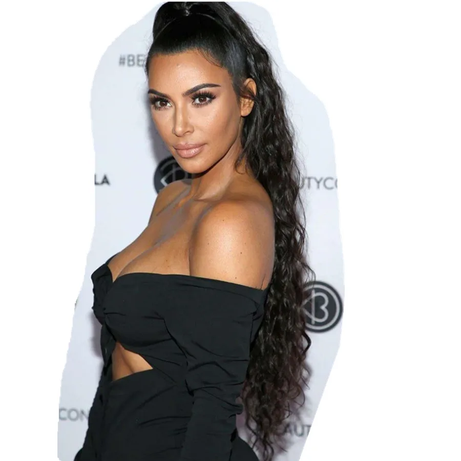 

Kim kardashian long curly ponytail hairstyle 24inch one piece drawstring human hair ponytail hair extension 160g