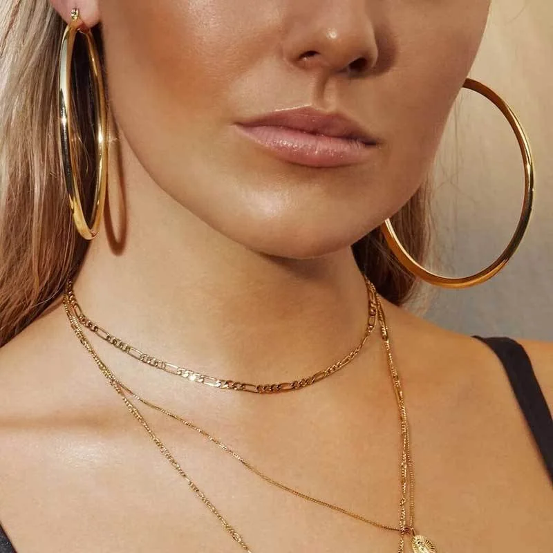 

50-120mm Exaggerate Round Big Hoop Earrings Trendy Gold Plated Jewelry Oversized Circular Hoops Ear Accessories, Gold, silver