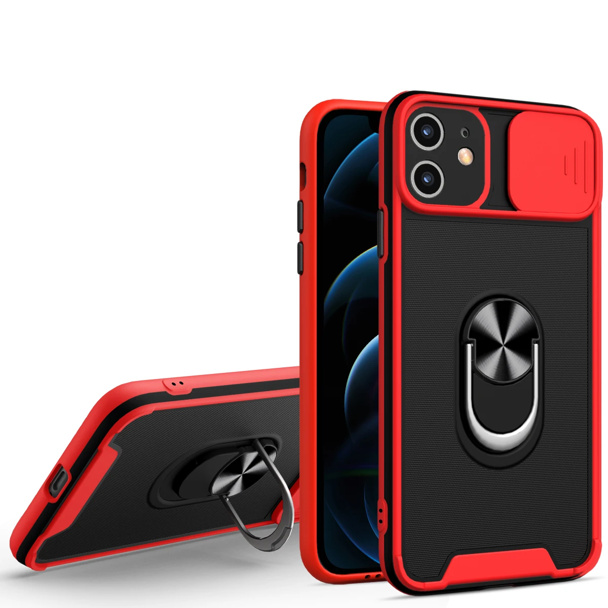 

Armor Case with Ring Kickstand and Slide Camera Cover, PC & TPU Impact-Resistant Bumpers Protective Case for iPhone 13 Pro Max 6