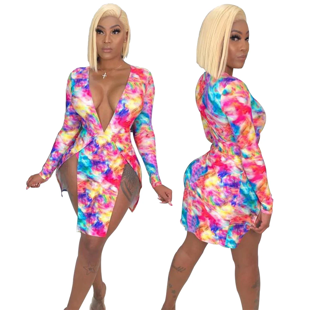 

The best-selling club dress 2020 Open fork seductive dress sexy print club dress