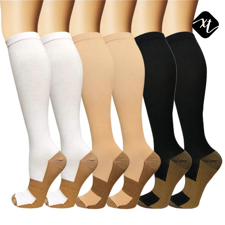 

Hot Sale Anti-bacterial Copper Infused Fibers compression relief socks 100% nylon for Men Women, Custom color