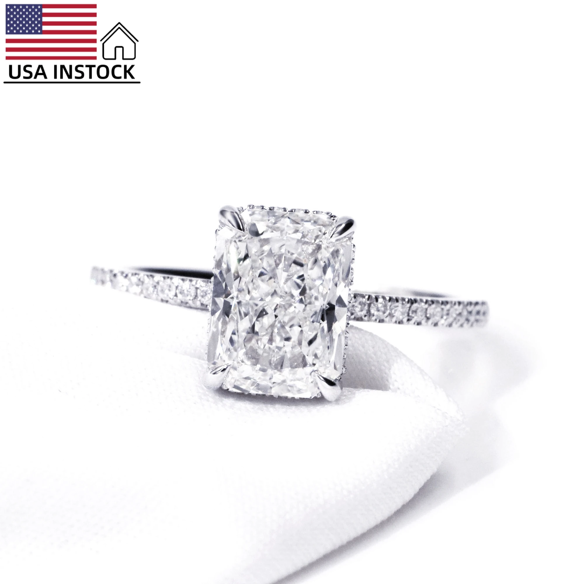 

USA Stock Freeshipping 18k Gold Plated 925 Sliver 3 CT Radiant Cut VVS Moissanite Rings