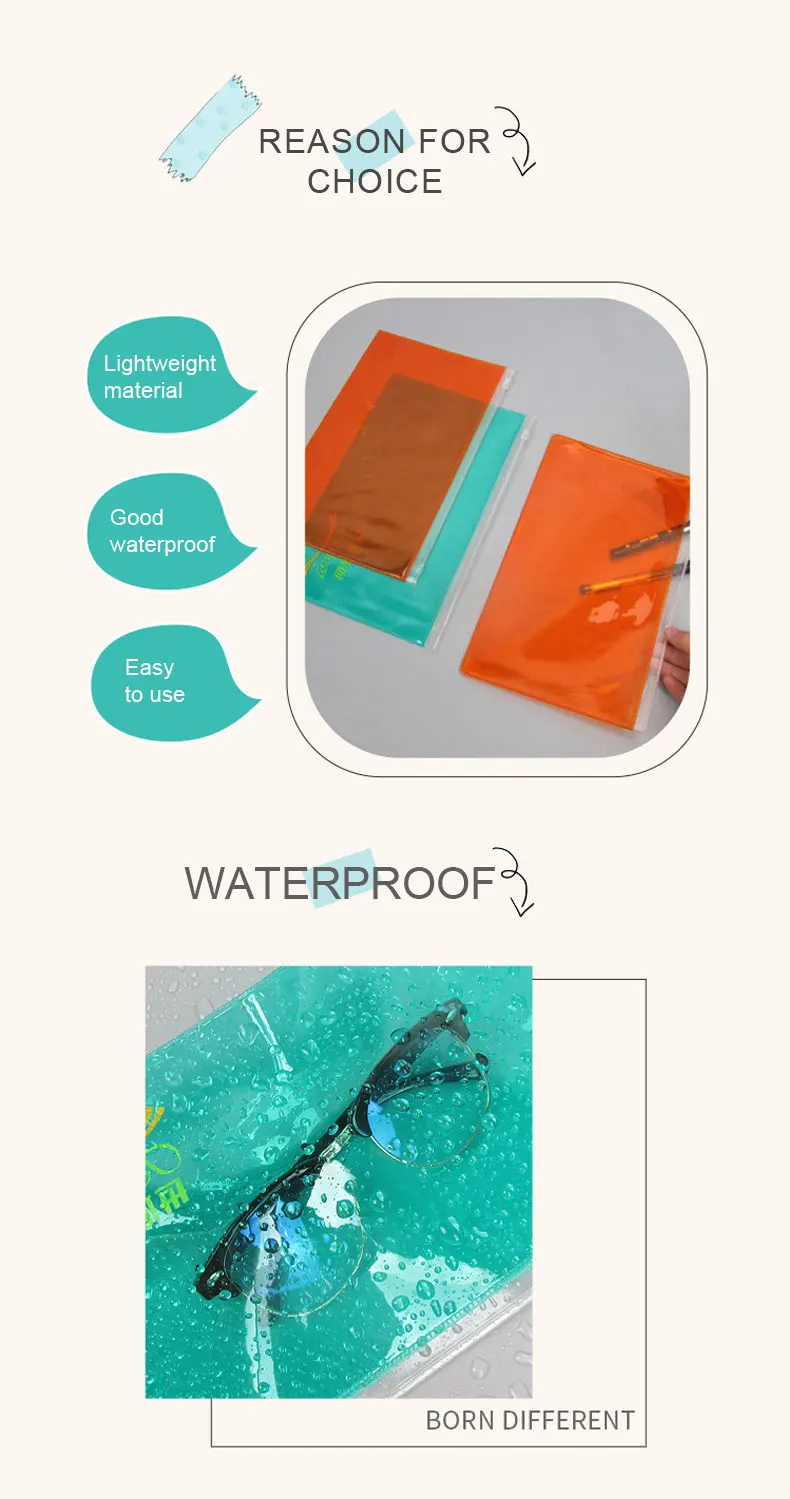 Waterproof Zipper Folder File Bag A4 Document Bag Factory Wholesale PVC High Quality Waterproof Opp Bag Office School Stationery