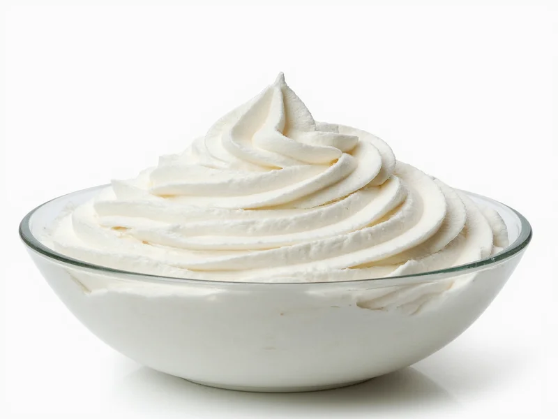 Perfect whipped cream peaks in glass bowl