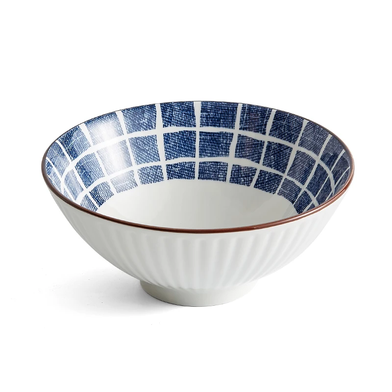 

Japanese style creative ceramic ramen bowl household large eating creative bamboo hat mixing bowl large soup bowl, White