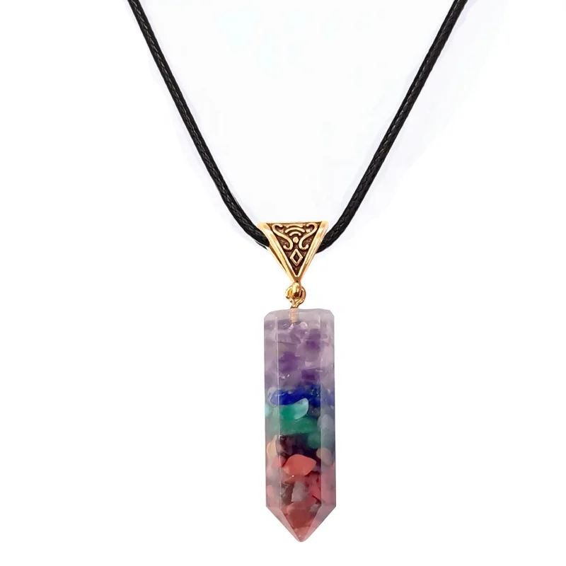 

Wholesale 7 Chakra Orgone Energy Crystal Healing Cone Pendant Necklace Gemstone Jewelry Natural Stone Crystal Pendant Necklace
