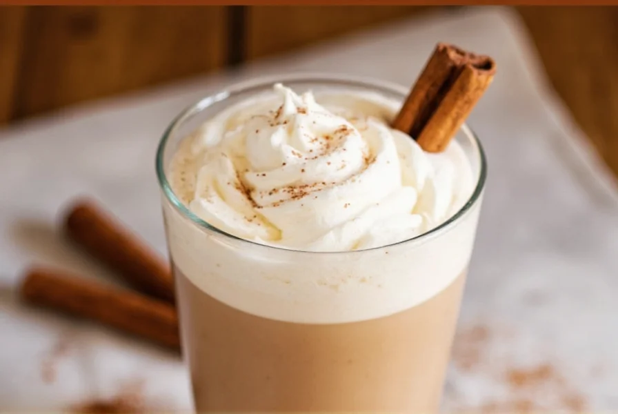 Step-by-step preparation of homemade cinnamon dolce latte showing espresso, syrup, steamed milk, and final presentation with whipped cream