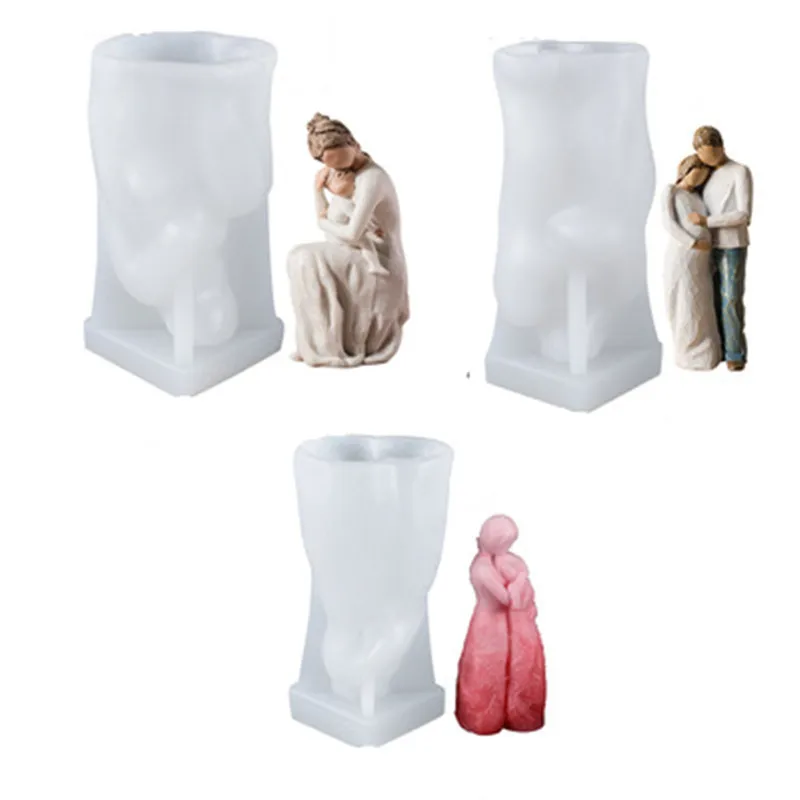 

1090 Three Nordic style abstract human body candle mold diy torso crystal epoxy resin diffuser gypsum resin mold, White