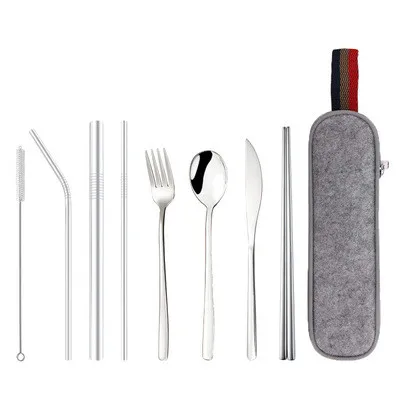 

Portable Silverware Tableware 304 Stainless Steel Straw Knife Fork Spoon Chopsticks Outdoor Travel Camping Cutlery Utensils Set, 5 color