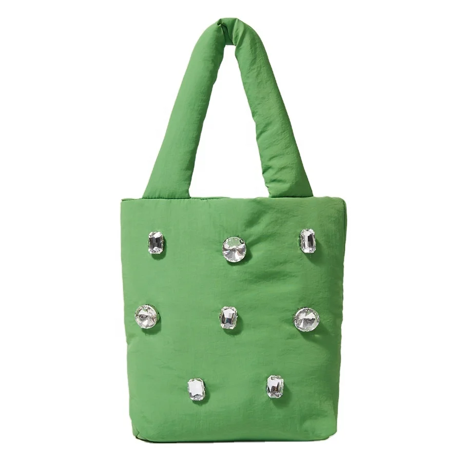 

Custom Luxury Large Capacity Thread Diamonds Shoulder Leather Tote Bags For Women