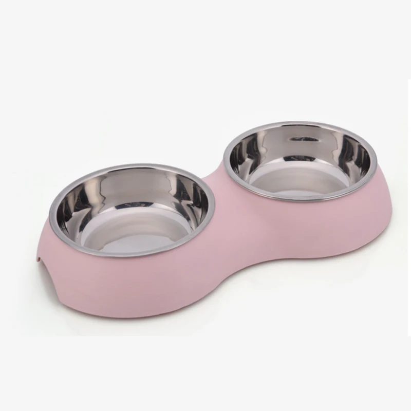 

For Dog Cat Puppies Stable Plastic Dual Double Stainless Steel Removable Dishes Food Water Pet Feeder Bowl